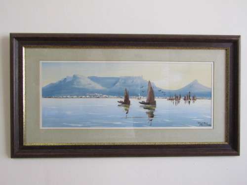 Pair original H Anderson Gouache on Paper Paintings, Table Bay and Kalk Bay, Framed (Value R700+)