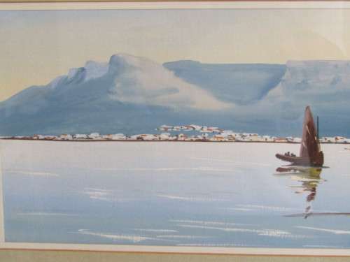 Pair original H Anderson Gouache on Paper Paintings, Table Bay and Kalk Bay, Framed (Value R700+)
