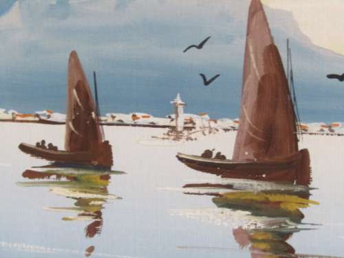 Pair original H Anderson Gouache on Paper Paintings, Table Bay and Kalk Bay, Framed (Value R700+)