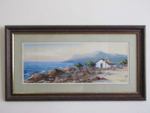 Pair original H Anderson Gouache on Paper Paintings, Table Bay and Kalk Bay, Framed (Value R700+)