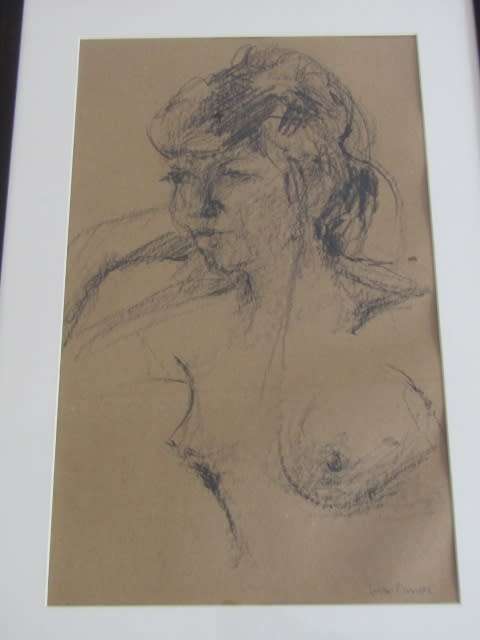 Original Susan Reyneke Painting with frame and glass, Nude, possibly charcoal on paper, 44x27cm