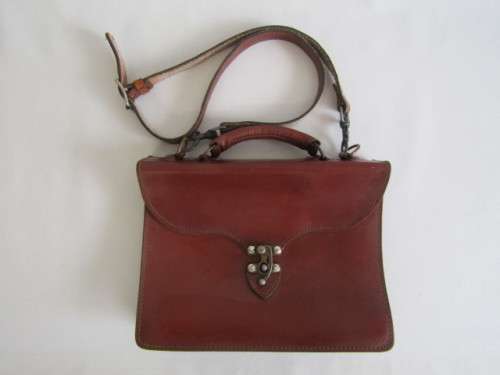 Vintage 2 division Leather Handbag with shoulder strap, 28cm x 21cm