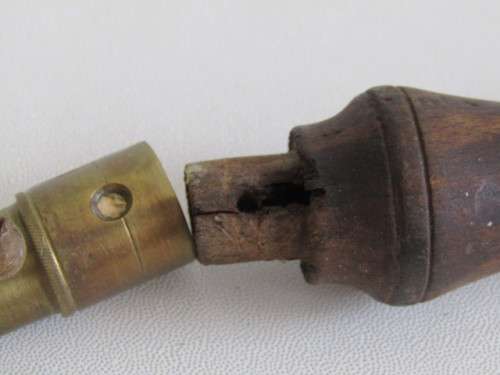 Antique Wood and Brass Saw Blade Handle, 18cm long