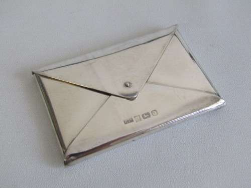 Hallmarked sterling Silver Business Card Holder with hinged Lid, Birmingham 1993, 9x6cm, 86.5g