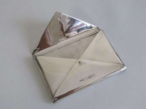 Hallmarked sterling Silver Business Card Holder with hinged Lid, Birmingham 1993, 9x6cm, 86.5g