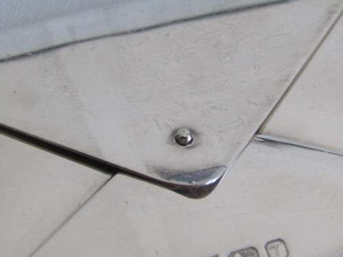 Hallmarked sterling Silver Business Card Holder with hinged Lid, Birmingham 1993, 9x6cm, 86.5g