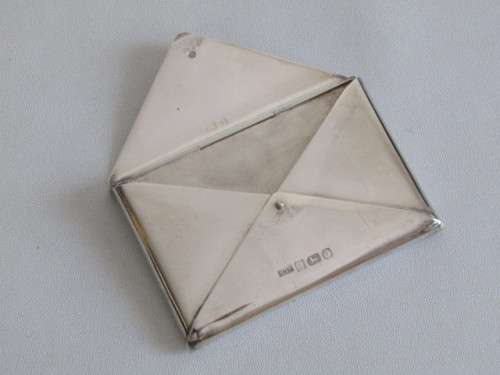 Hallmarked sterling Silver Business Card Holder with hinged Lid, Birmingham 1993, 9x6cm, 86.5g