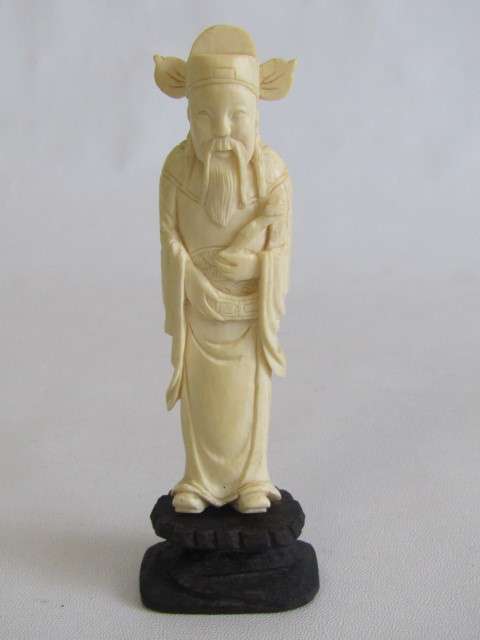 Set of 3 vintage / antique Chinese Carved Ivory Figurines of Immortals on wooden Bases, 12cm