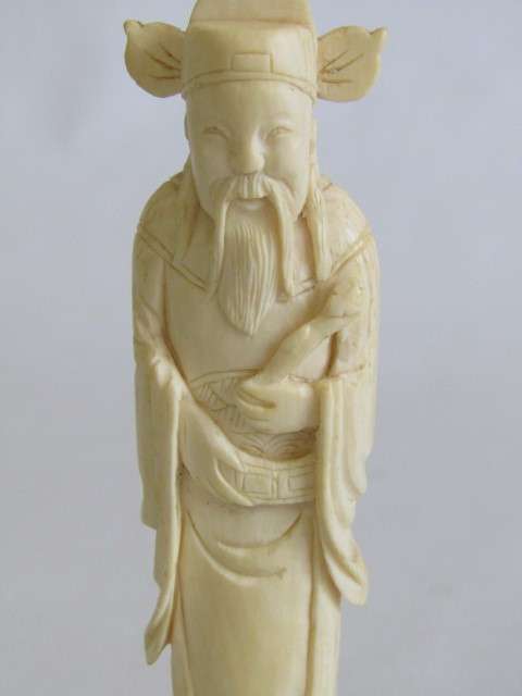 Set of 3 vintage / antique Chinese Carved Ivory Figurines of Immortals on wooden Bases, 12cm