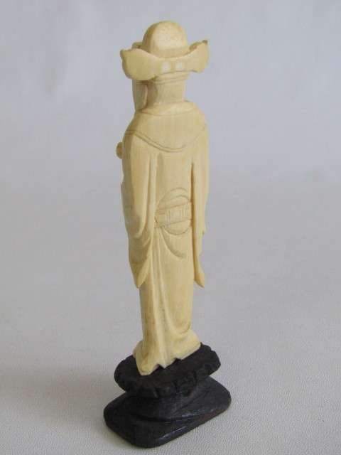 Set of 3 vintage / antique Chinese Carved Ivory Figurines of Immortals on wooden Bases, 12cm