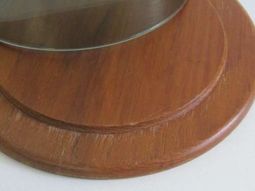 Vintage Wooden Cheese board with retro Smokey Green Glass Dome, 20cm diameter x 22cm high, excellent
