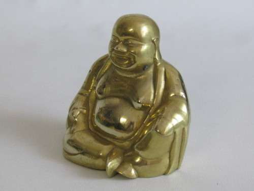 Vintage solid Brass Buddha Statue in excellent condition, hollow cast, 11cm high x 10cm