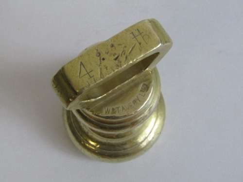 Vintage lot of 2 original solid Brass Bell Weights, 2Lb and 4Lb W&T Avery Ltd, excellent condition