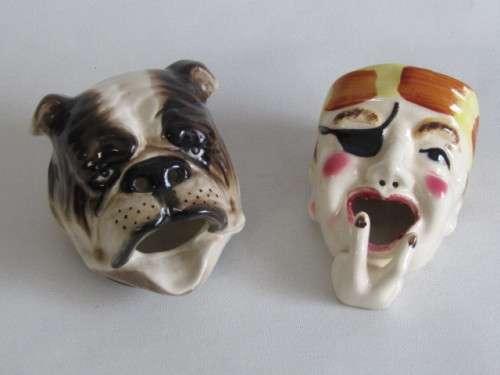 Lot of 2 original vintage ceramic Character Ashtrays in excellent  condition, Dog and Pirate