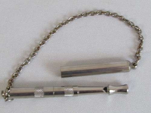 Unusual stainless steel Pitch adjustable Dog Whistle on a Chain, excellent and working condition