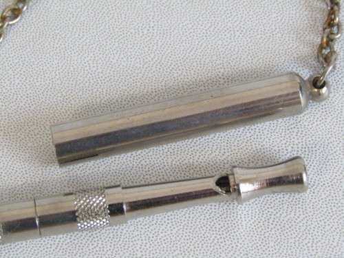 Unusual stainless steel Pitch adjustable Dog Whistle on a Chain, excellent and working condition