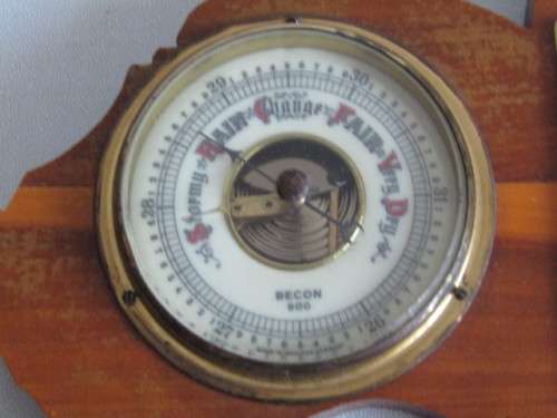 Vintage original Becon 900 Barometer and Thermometer mounted on wooden base, W. Germany, working