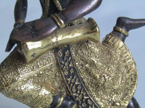 Vintage cold painted solid Bronze statue of a Dancing Thai Princess with a Drum, 19cm