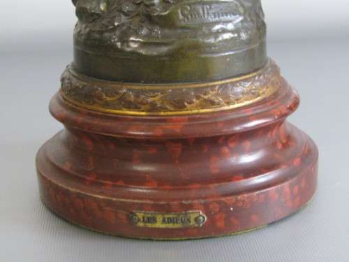 Large vintage French Spelter Statue of a Farm Girl with a Rake, Signed, wooden base, excellent, 46cm