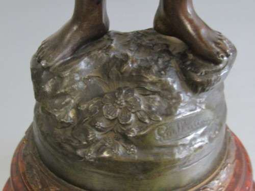 Large vintage French Spelter Statue of a Farm Girl with a Rake, Signed, wooden base, excellent, 46cm