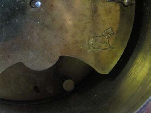 Edwardian mahogany Mantle Clock with decorative wooden inserts and brass fittings, with Key, 21cm