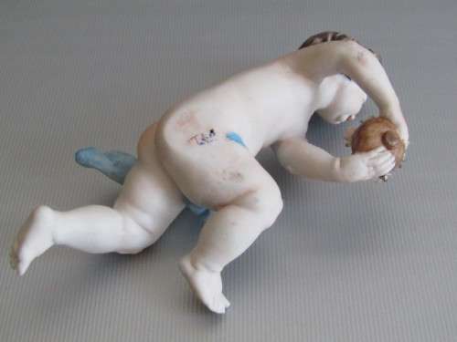 Vintage lot of 2 Porcelain Figurines; Angel with Bird and Cat, 13cm, Cherub holding flowers, 14cm