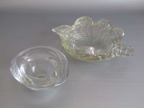 Vintage lot of 2 original Murano Bubble inclusion Bowls, 24cm xnd 15cm, excellent condition