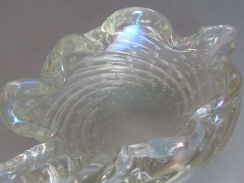Vintage lot of 2 original Murano Bubble inclusion Bowls, 24cm xnd 15cm, excellent condition