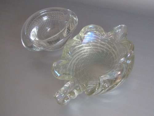 Vintage lot of 2 original Murano Bubble inclusion Bowls, 24cm xnd 15cm, excellent condition
