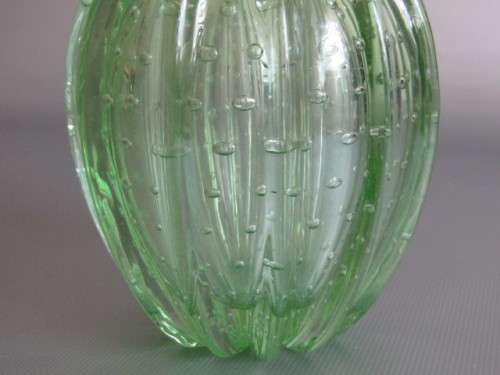 Vintage original 3 piece Murano Green art Glass Dressing Table set with bubble inclusions, 15cm