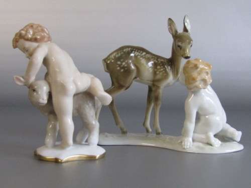 Vintage lot of 2 original porcelain Figurines, Hutschenreuther and Alka, excellent cond, 17cm  13cm