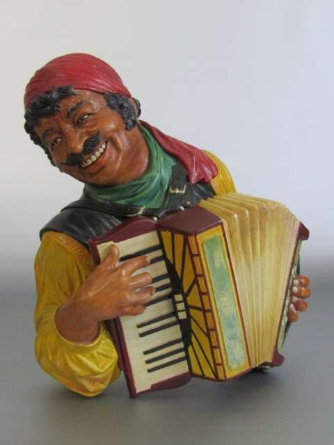 Original 1970 Bossons Chalkware Wall Hanging sculpture "Romany Accordion Player", large 23cm x 25cm
