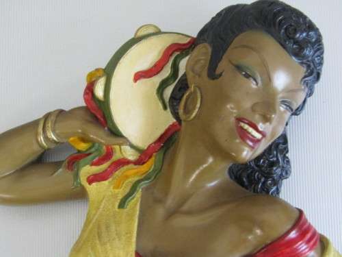 Original 1959 Bossons Chalkware Wall Hanging sculpture "Gypsey Girl" 21cm x 20cm, excellent cond.