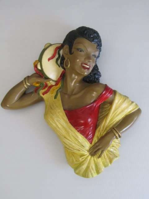 Original 1959 Bossons Chalkware Wall Hanging sculpture "Gypsey Girl" 21cm x 20cm, excellent cond.