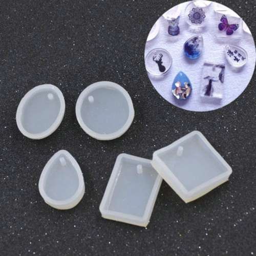 5 Pieces/Set Crystal Geometric Jewelry Mold Pendant Silicone Ornament Resin Craft Making DIY