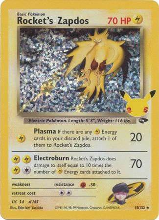 Pokemon Trading Cards - TCG - Rocket`s Zapdos - 15/132 - Holo Rare (Classic Col) - Celebrations - NM