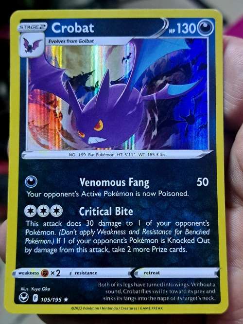 Pokemon Trading Cards - TCG - Crobat - 105/195 - Holo Rare - Silver Tempest - NM