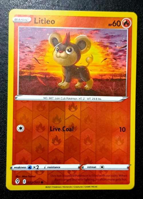 Pokemon Trading Cards - TCG - Litleo - 022/203 - Reverse Holo - Evolving Skies - NM