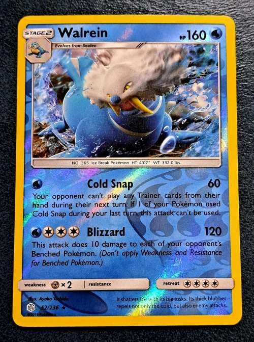 Pokemon Trading Cards - Walrein - 52/236 - Rare Reverse Holo - Cosmic Eclipse NM