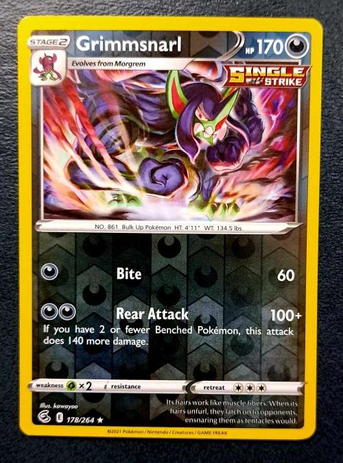 Pokemon Trading Cards - Grimmsnarl - 178/264 - Rare Reverse Holo - Fusion Strike - NM