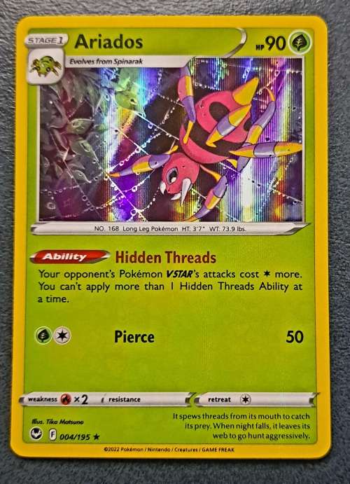 Pokemon Trading Cards - Ariados - 004/195 - Holo Rare - Silver Tempest NM