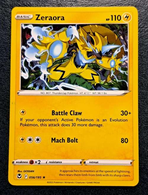Pokemon Trading Cards - Zeraora - 056/195 - Rare - Silver Tempest (NM)