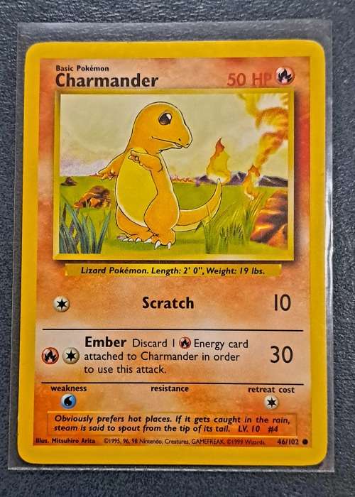 Pokemon Trading Cards - Charmander - 46/102 - Uncommon - 1999 Base Set Unlimited Singles - LP/NM