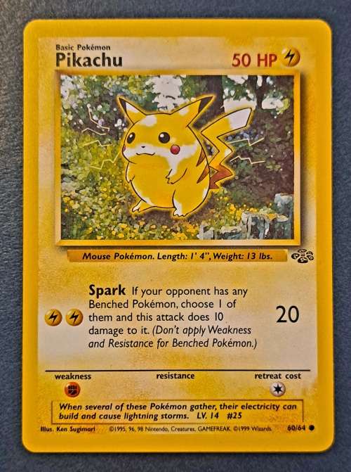 Pokemon Trading Cards - Pikachu Red Cheeks - 60/64 - Common - 1999 Jungle Unlimited Singles - LP/NM