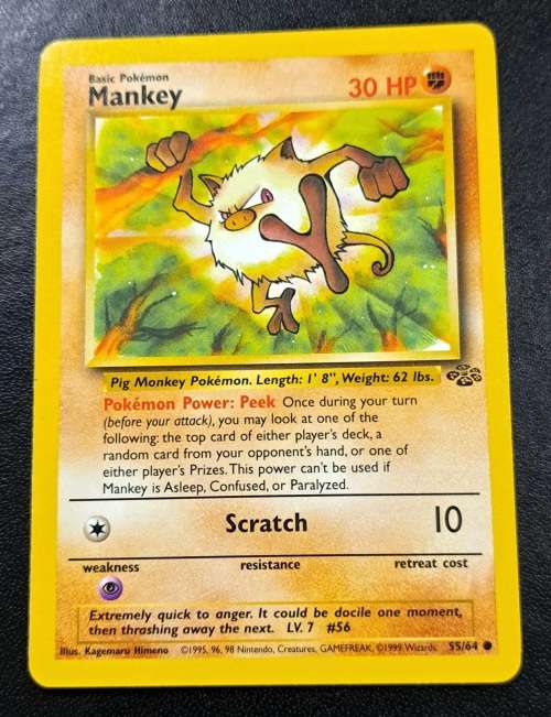 Pokemon Trading Cards - Mankey - 55/64 - 1999 Jungle Unlimited Singles - LP/NM