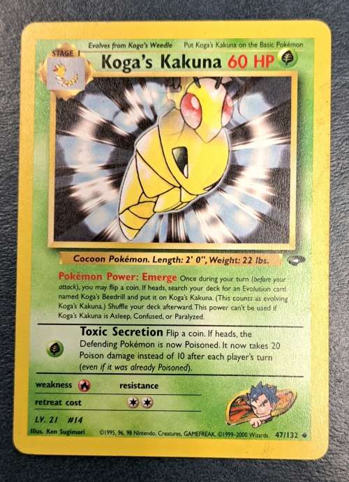 Pokemon Trading Cards - Koga`s Kakuna - 47/132 - 2000 Gym Heroes Unl - LP/NM