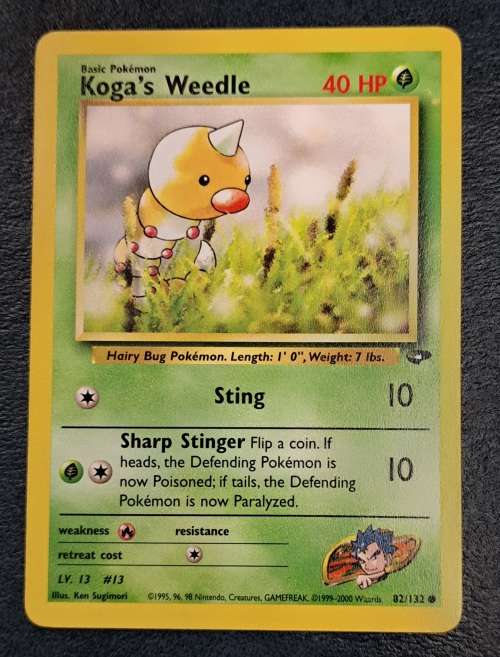Pokemon Trading Cards - Koga`s Weedle - 82/132 - 2000 Gym Heroes Unl - LP/NM