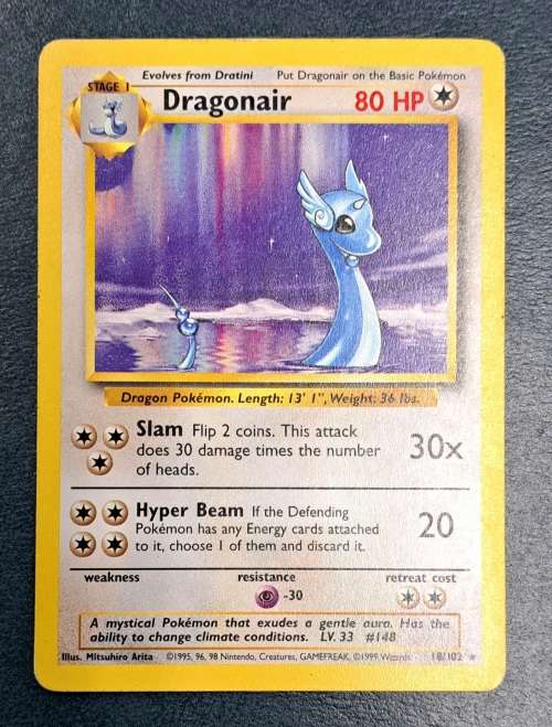Pokemon Trading Cards - Dragonair - 18/102 - Rare  - 1999 Base Set Unlimited Singles - LP/NM