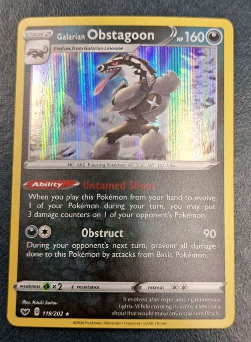Pokemon Trading Cards - Galarian Obstagoon - 119/202 - Holo Rare - Sword & Shield (Base Set) - NM
