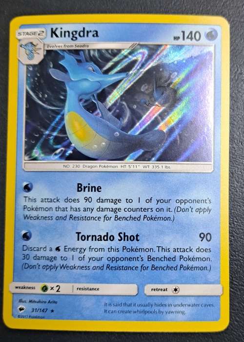 Pokemon Trading Cards - Kingdra - 31/147 - Holo Rare - Burning Shadows - NM